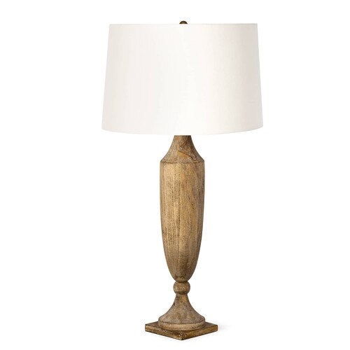 Wood table lamp with white lamp shade